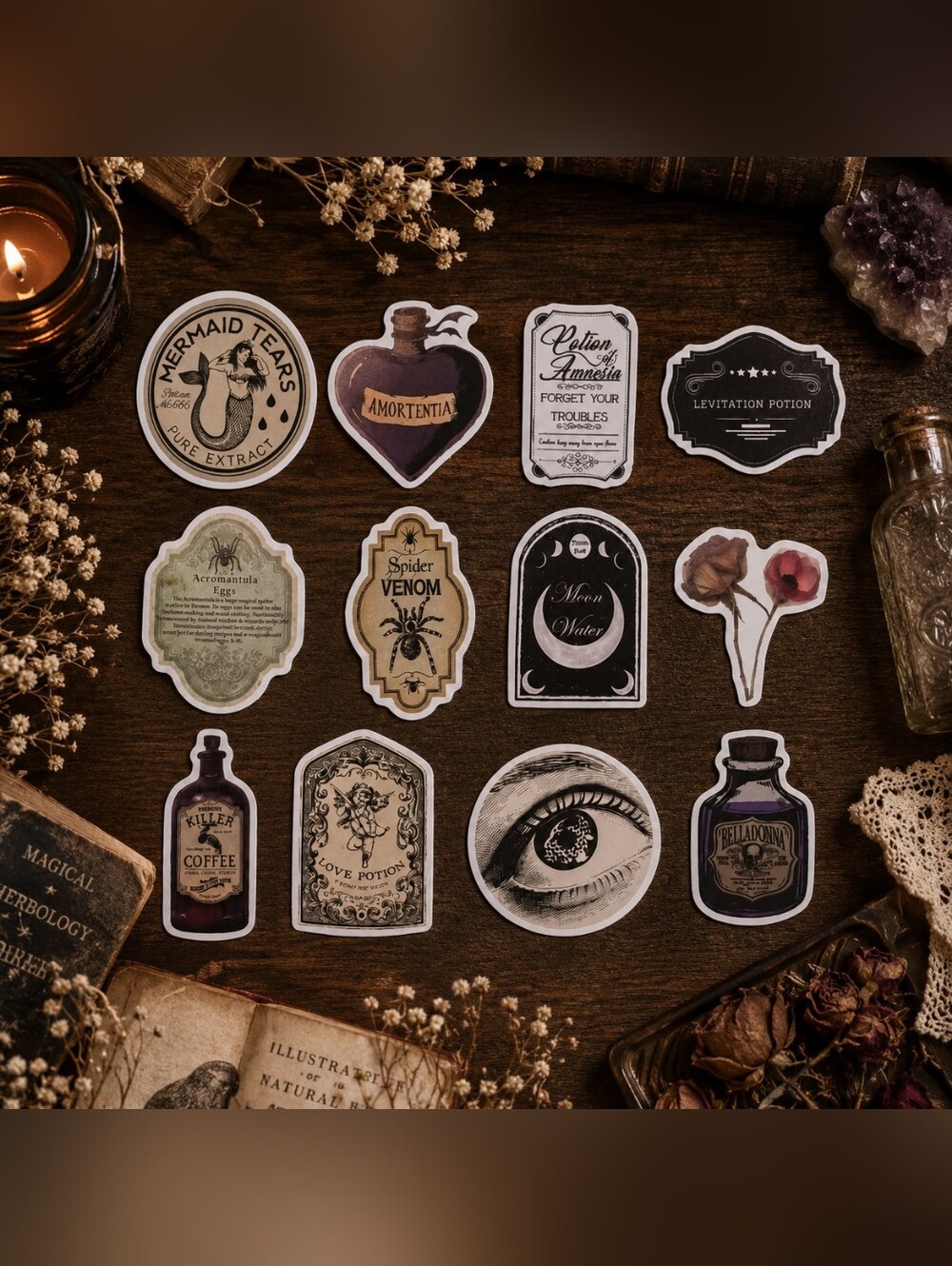 2 for $18 Vintage Apothecary Witchy Potion 12 Pack Stickers New